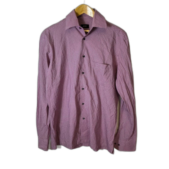 Boss Hugo Boss Pink Blue Purple Mini Check LS Classic Dress Shirt Sz 15.5 34/35 - Picture 3 of 11